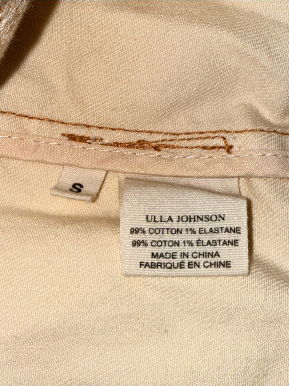 Ulla Johnson Cream Cosette Denim Jacket Puff Sleeve Contrast Stitch Size S - Picture 14 of 15